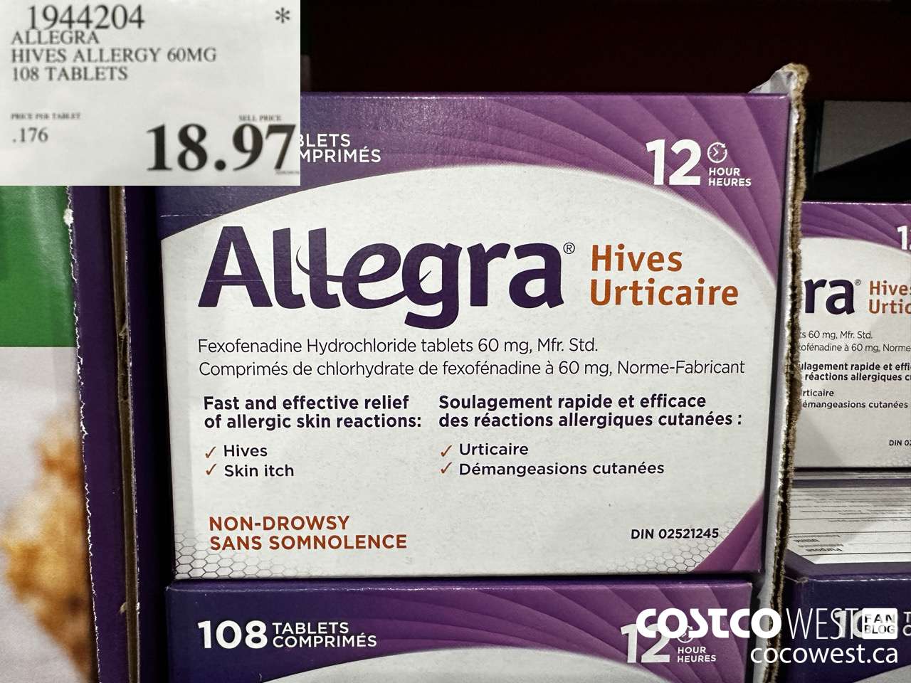 1944204 ALLEGRA HIVES ALLERGY 60MG 108 TABLETS $18.97
