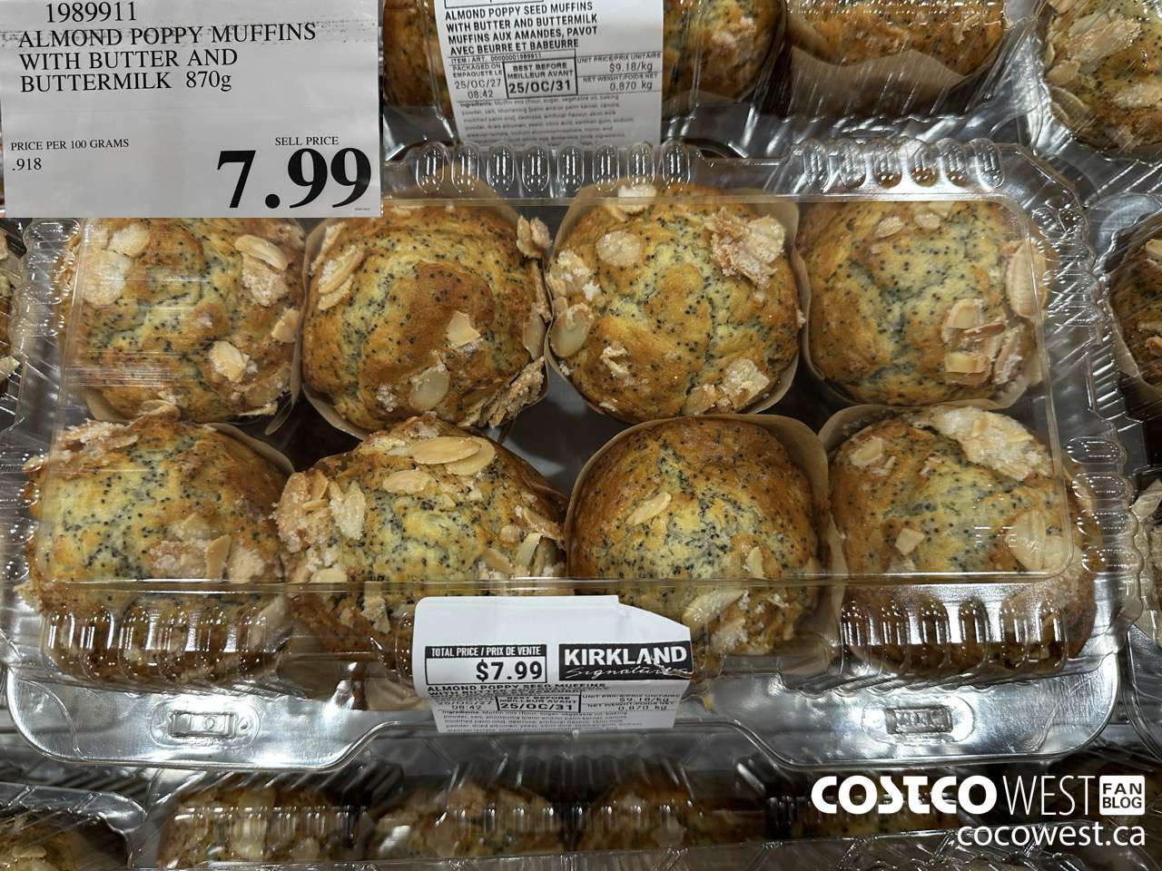 1989911 ALMOND POPPY MUFFINS WITH BUTTER AND BUTTERMILK 870G $7.99