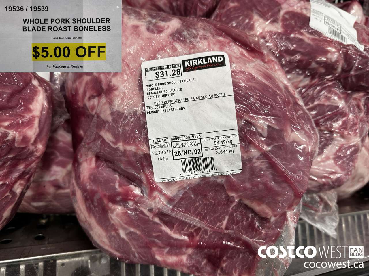 19536 (ALSO 19539) WHOLE PORK SHOULDER BLADE BONELESS ($5.00 INSTANT SAVINGS)