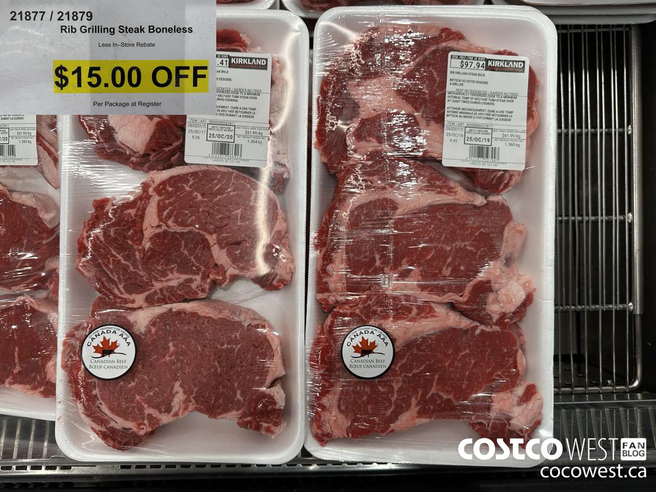 21877 (ALSO 21879) RIB GRILLING STEAK BONELESS ($15.00 INSTANT SAVINGS)