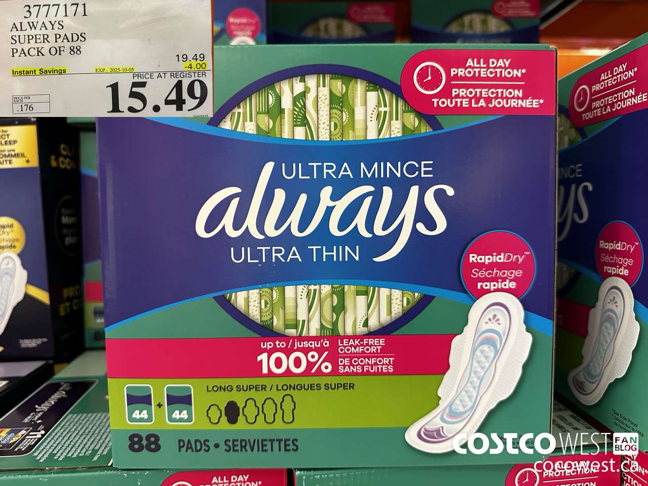 3777171 ALWAYS SUPER PADS PACK OF 88 ($4.00 INSTANT SAVINGS EXPIRES ON 2025-10-05) $15.49