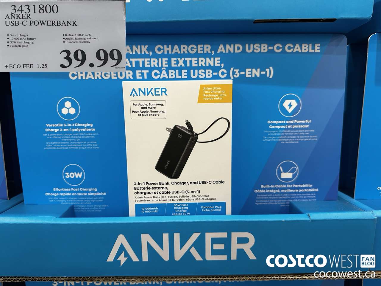 3431800 ANKER USB-C POWERBANK $39.99