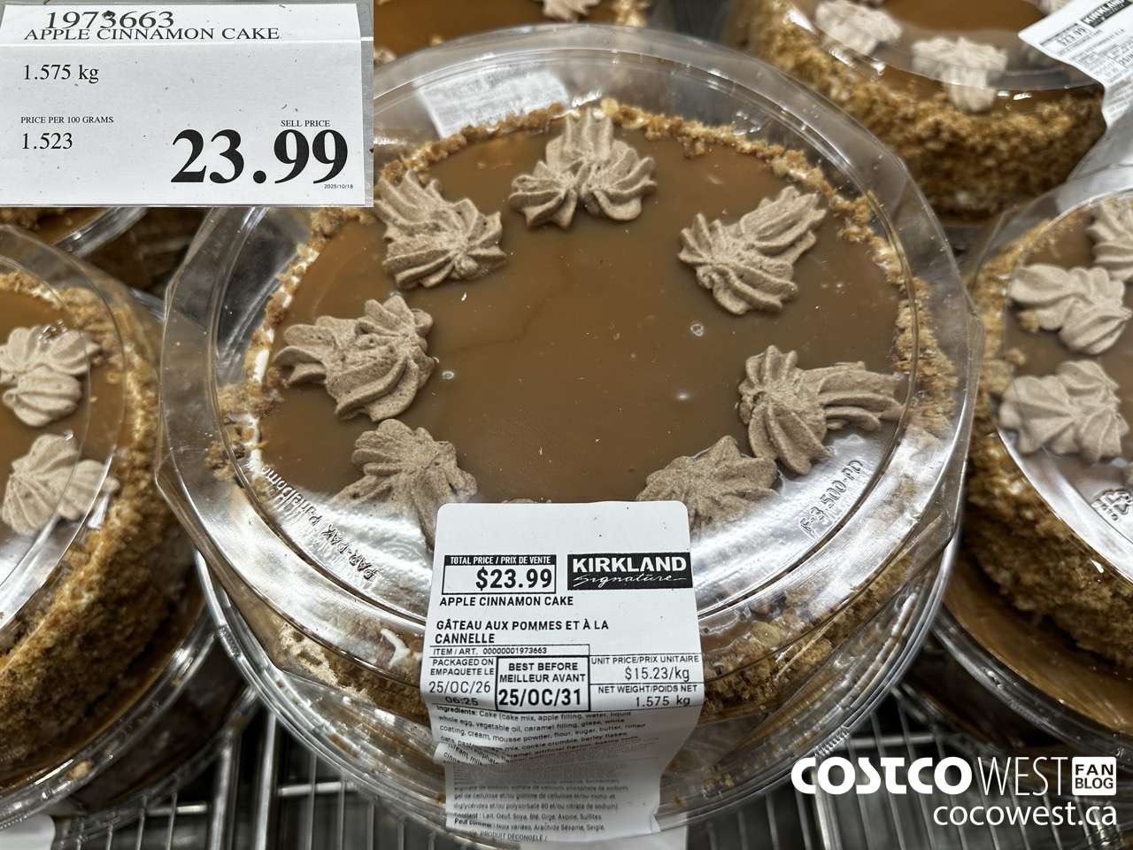 1973663 APPLE CINNAMON CAKE 1.575KG $23.99