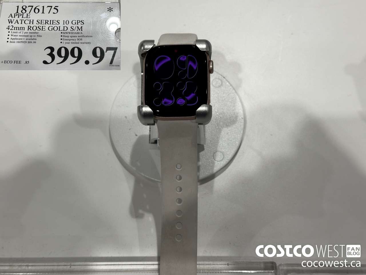 1876175 APPLE WATCH SERIES 10 GPS 42MM ROSE GOLD S/M $399.97