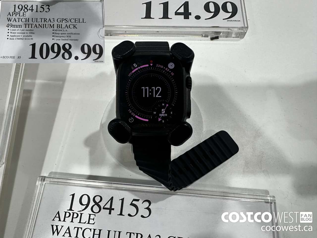 1984153 APPLE WATCH ULTRA3 GPS/CELL 49MM TITANIUM BLACK $1098.99