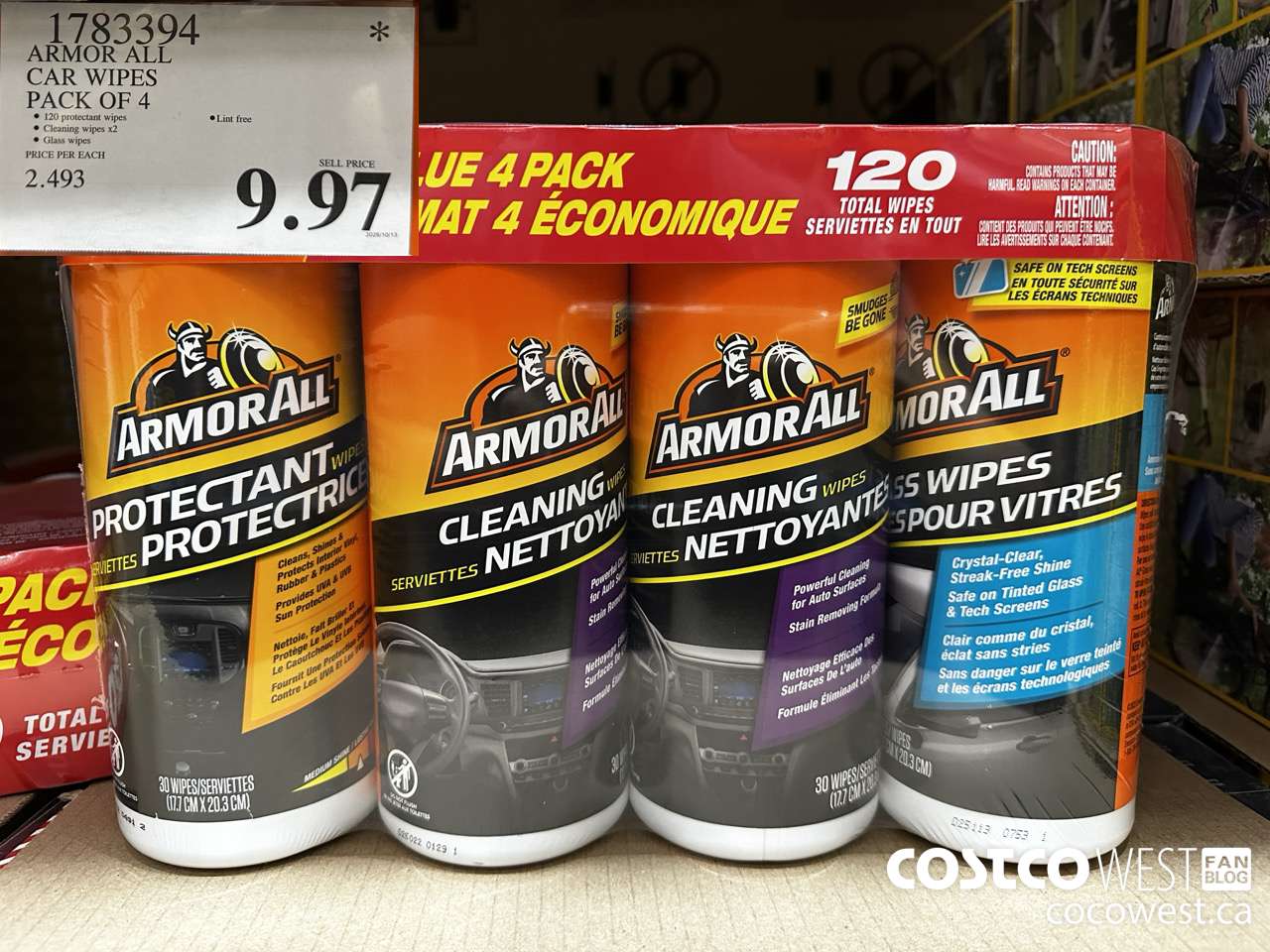 1783394 ARMOR ALL VALUE PACK WIPES 4 PACKS OF 30 $9.97