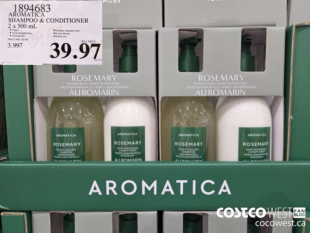 1894683 AROMATICA SHAMPOO + CONDITIONER 2 X 500ML $39.97