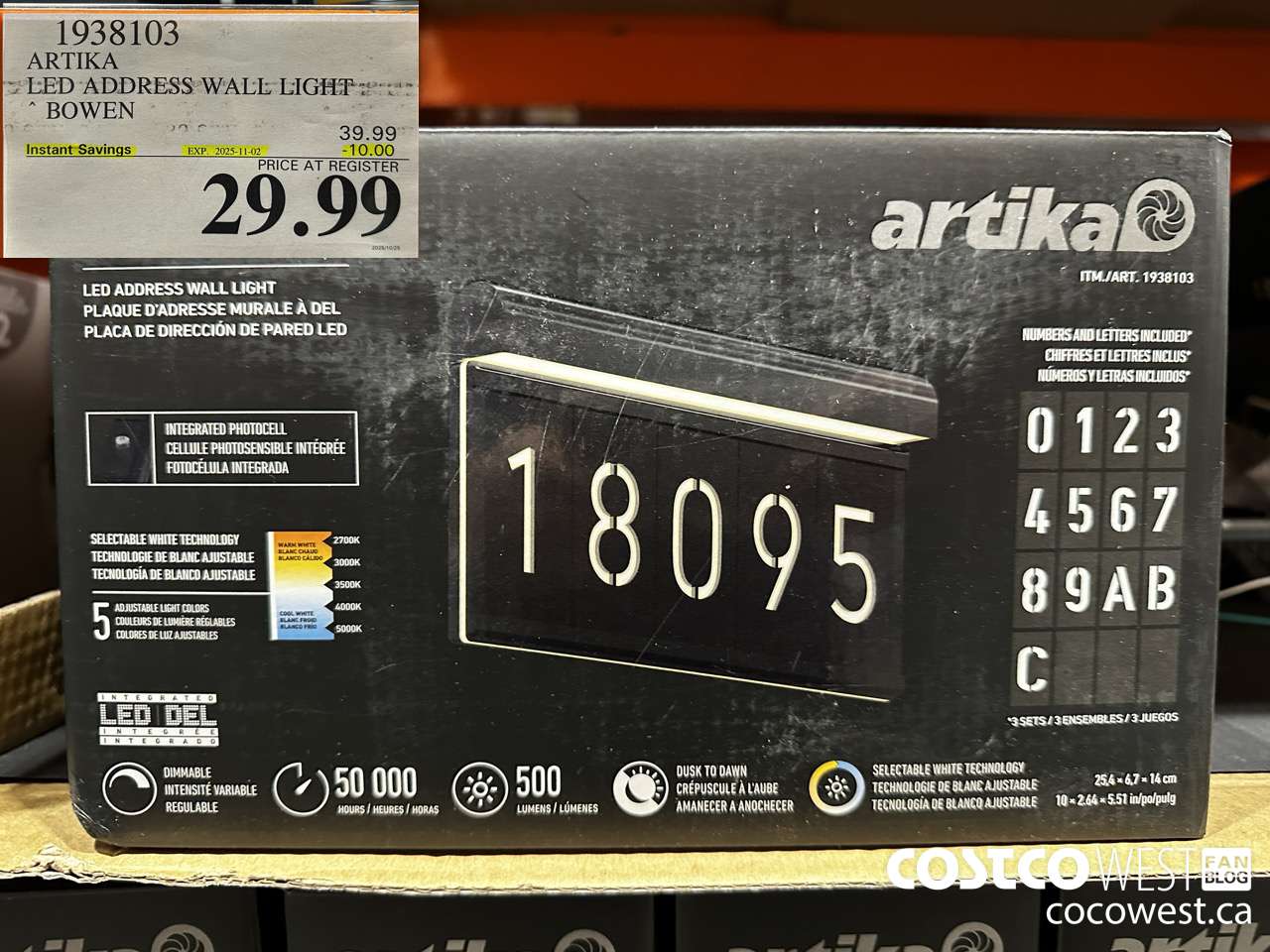 1938103 ARTIKA LED ADDRESS WALL LIGHT BOWEN ($10.00 INSTANT SAVINGS EXPIRES ON 2025-11-02) $29.99