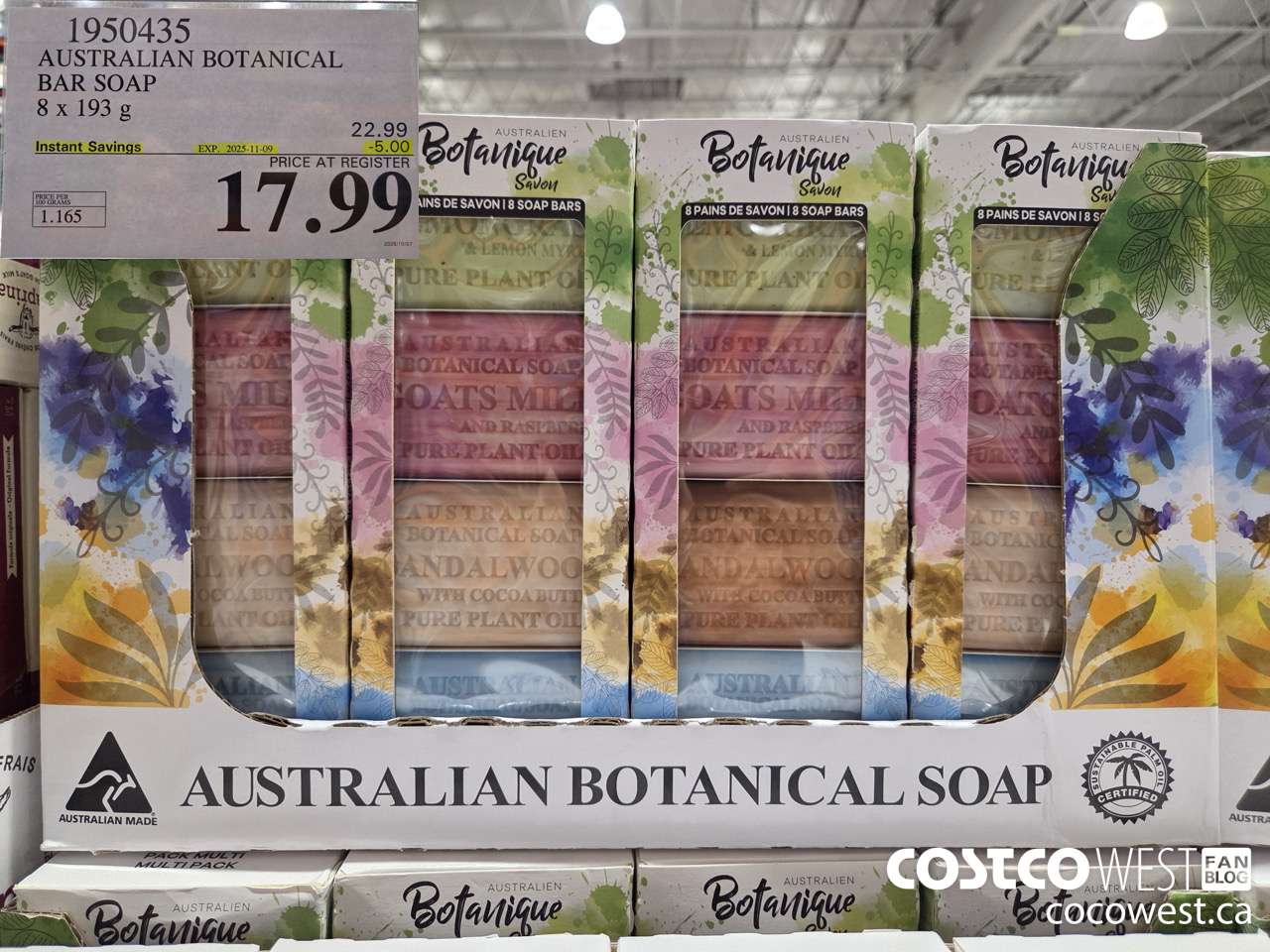 1950435 AUSTRALIAN BOTANICAL BAR SOAP 8 X 193G ($5.00 INSTANT SAVINGS EXPIRES ON 2025-11-09) $17.99