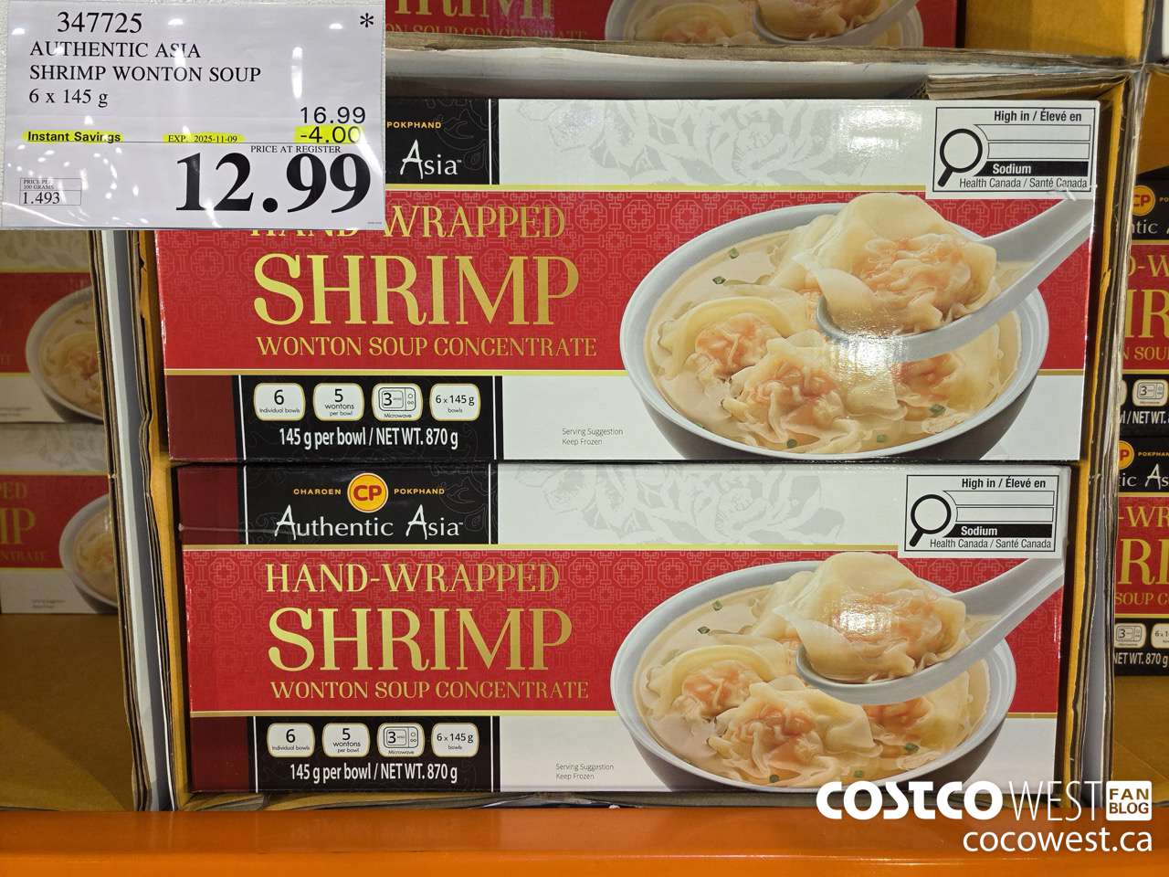 347725 AUTHENTIC ASIA SHRIMP WONTON SOUP 6 x 145 g ($4.00 INSTANT SAVINGS EXPIRES ON 2025-11-09) $12.99