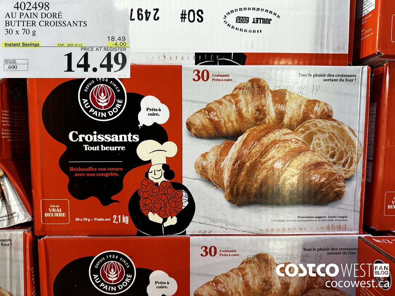 402498 AU PAIN DORE BUTTER CROISSANTS 30 X 70 G ($4.00 INSTANT SAVINGS EXPIRES ON 2025-10-12) $14.49