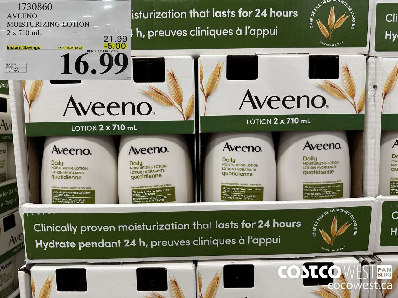 1730860 AVEENO MOISTURIZING LOTION 2 X 710ML ($5.00 INSTANT SAVINGS EXPIRES ON 2025-10-26) $16.99