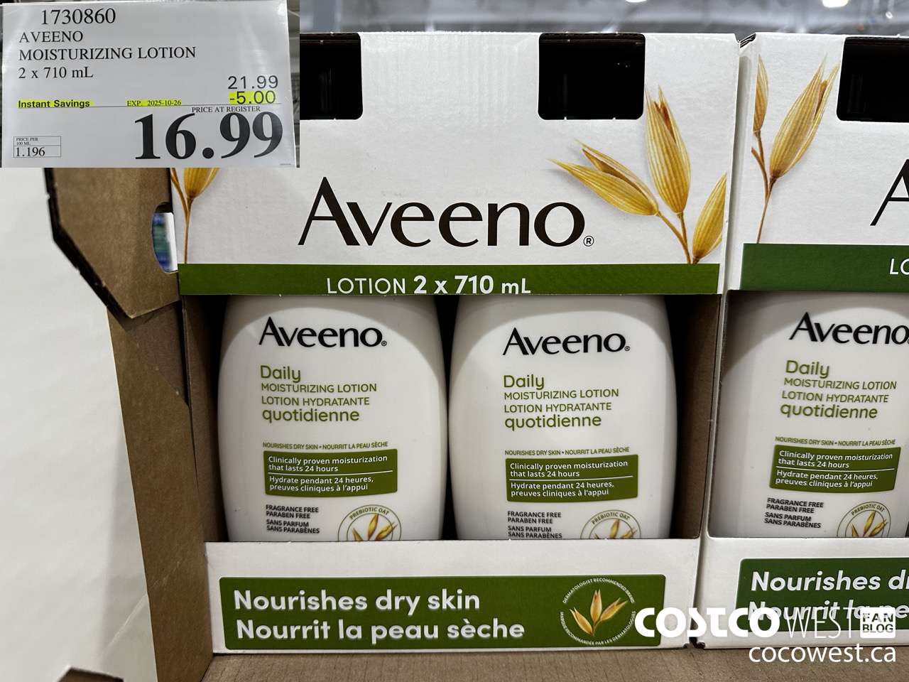 1730860 AVEENO MOISTURIZING LOTION 2 X 710ML ($5.00 INSTANT SAVINGS EXPIRES ON 2025-10-26) $16.99