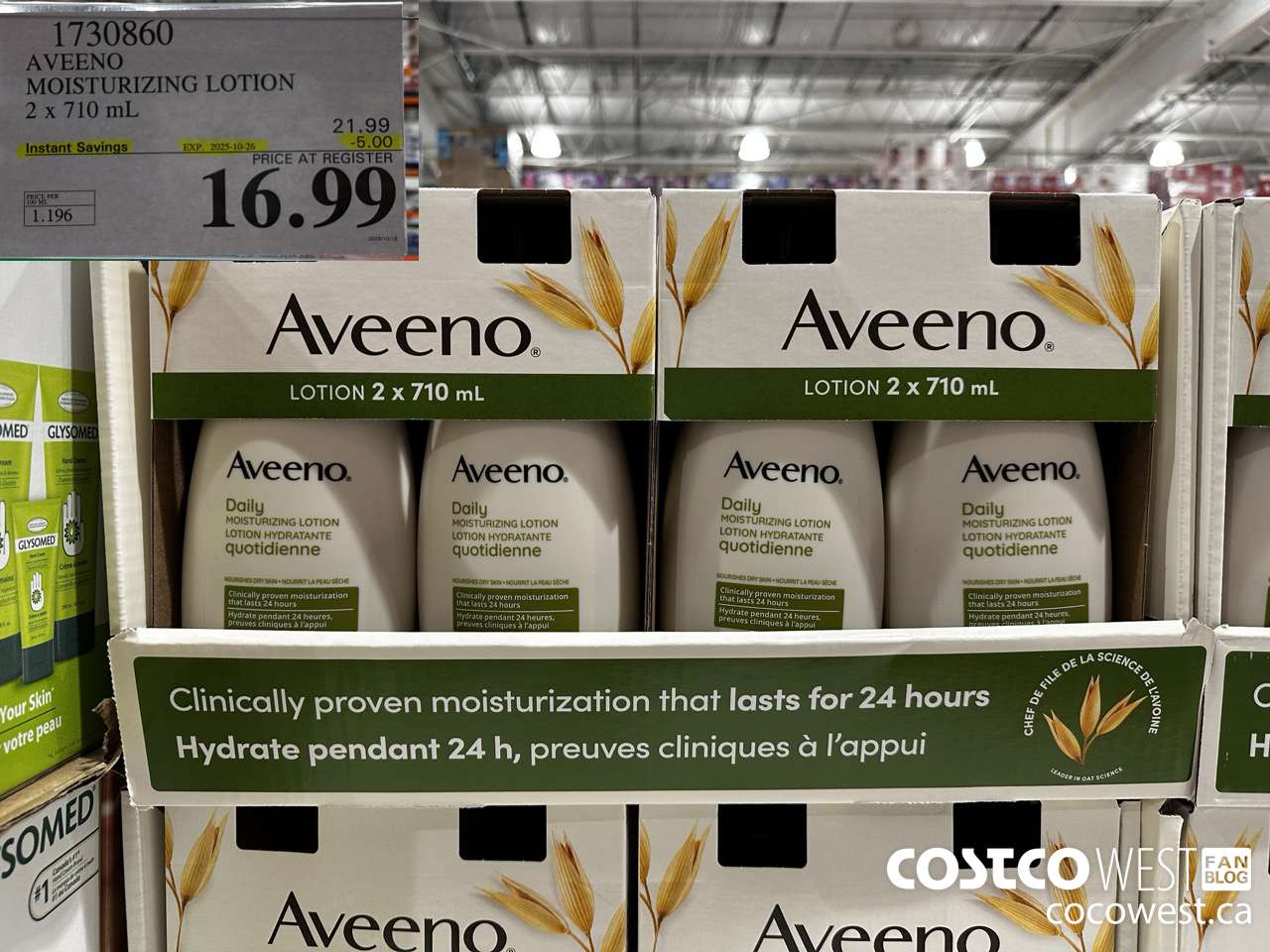 1730860 AVEENO MOISTURIZING LOTION 2 X 710ML ($5.00 INSTANT SAVINGS EXPIRES ON 2025-10-26) $16.99
