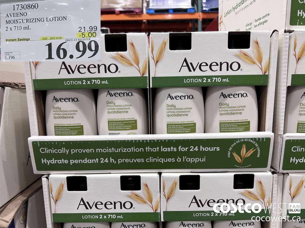 1730860 AVEENO MOISTURIZING LOTION 2 X 710ML ($5.00 INSTANT SAVINGS EXPIRES ON 2025-10-26) $16.99