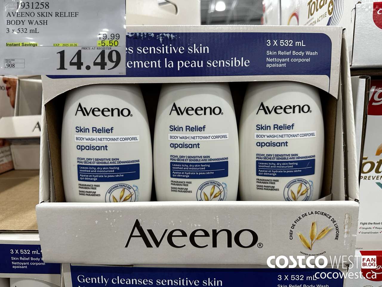 1931258 AVEENO SKIN RELIEF BODY WASH 3 X 532ML ($5.50 INSTANT SAVINGS EXPIRES ON 2025-10-26) $14.49