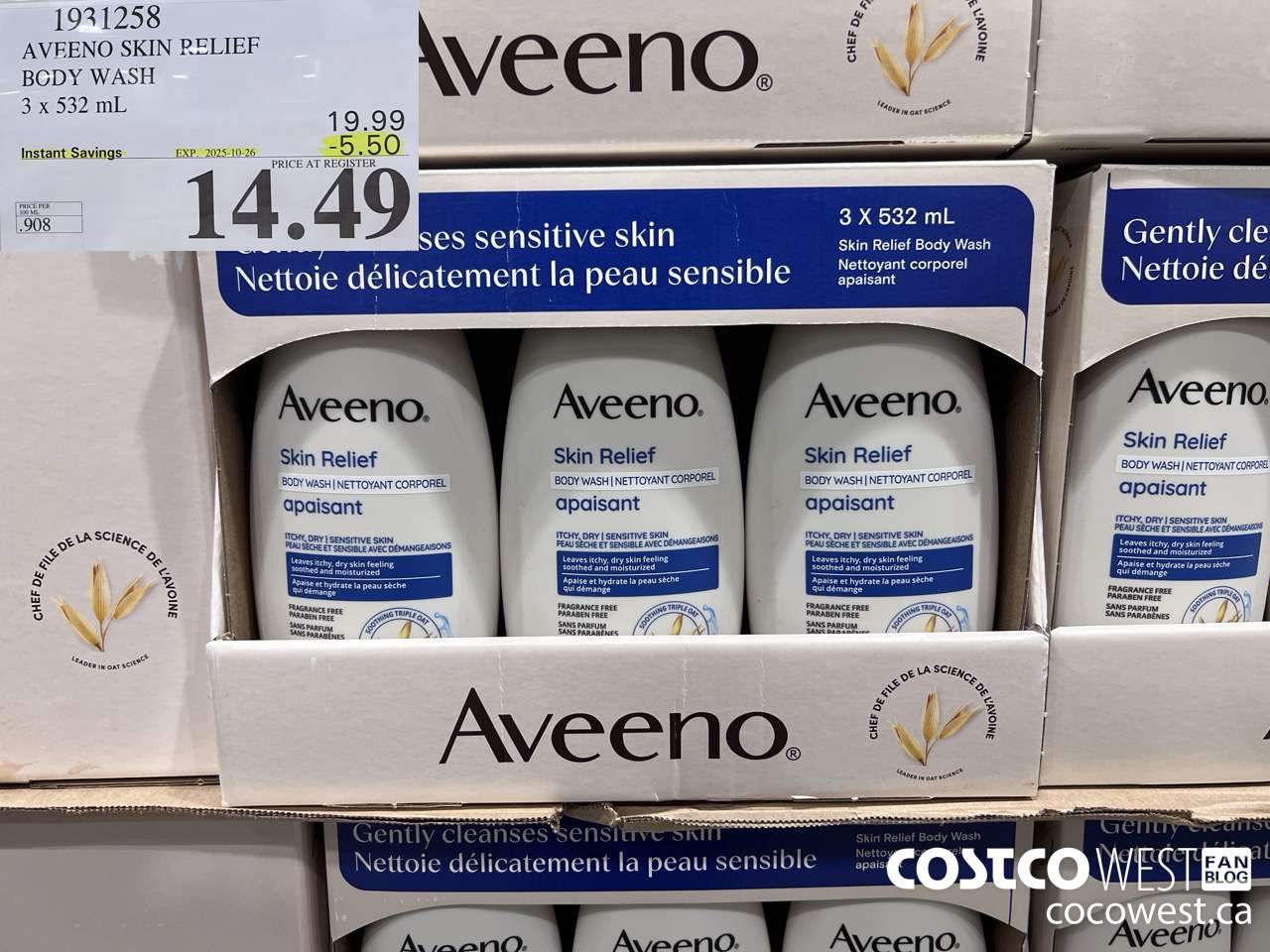 1931258 AVEENO SKIN RELIEF BODY WASH 3 X 532ML ($5.50 INSTANT SAVINGS EXPIRES ON 2025-10-26) $14.49