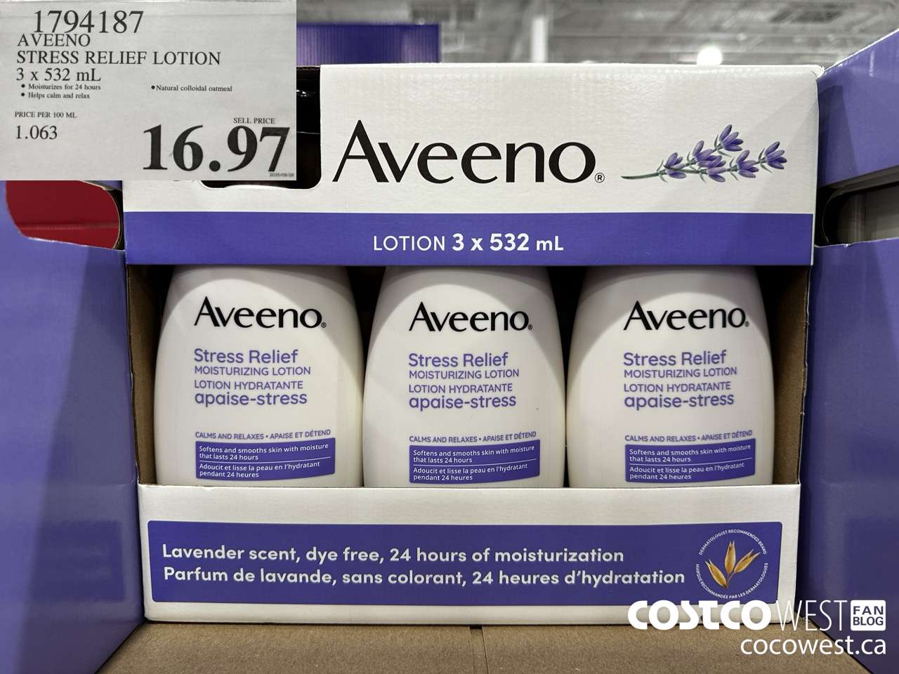 1794187 AVEENO STRESS RELIEF LOTION 3 X 532ML $16.97