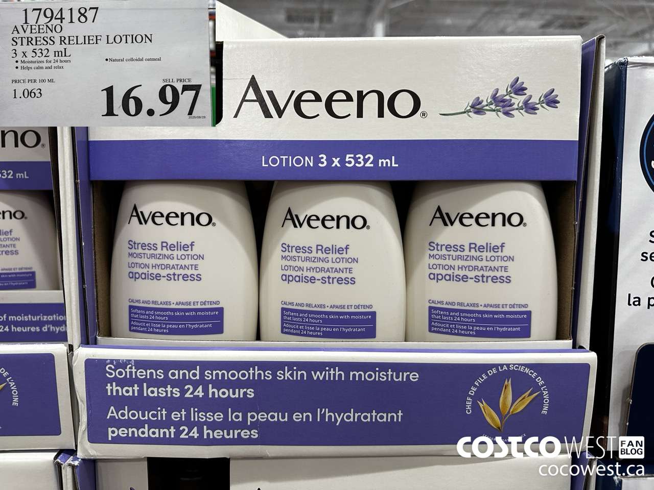 1794187 AVEENO STRESS RELIEF LOTION 3 X 532ML $16.97