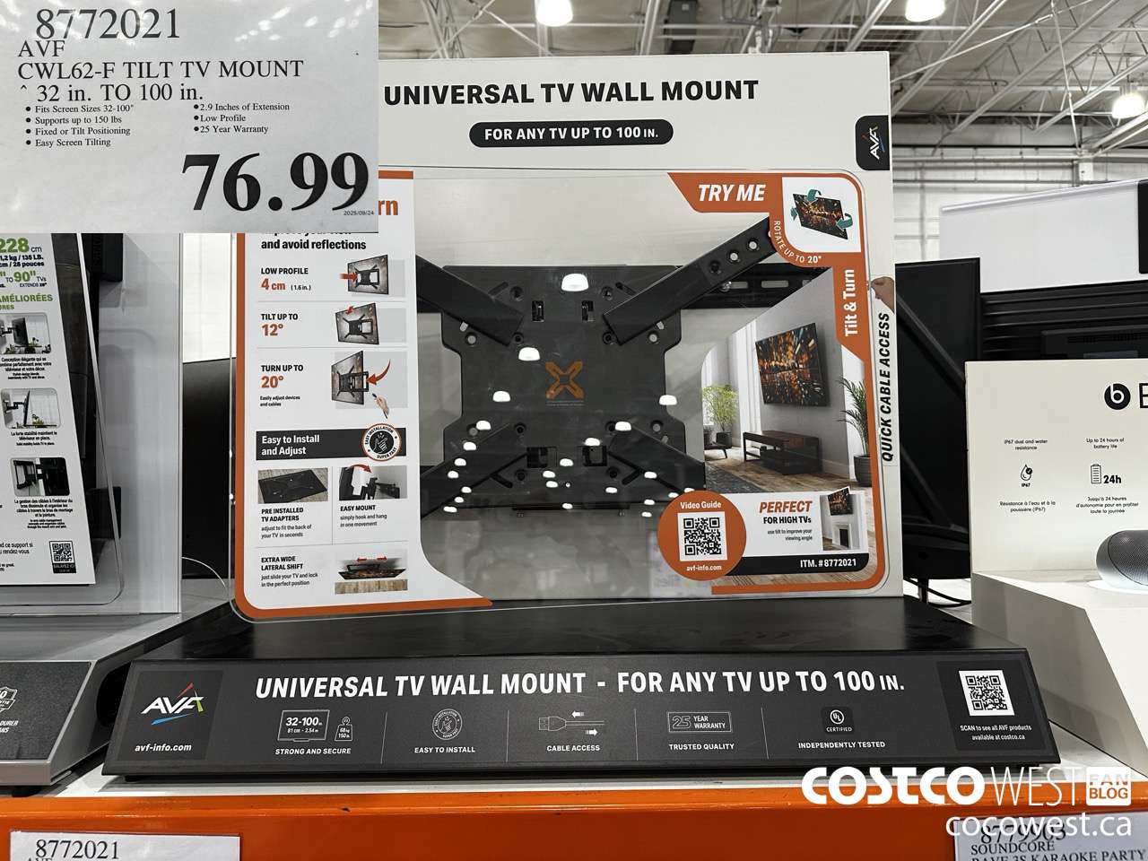 8772021 AVF CWL62-F TILT TV MOUNT 32 IN. TO 100IN $76.99