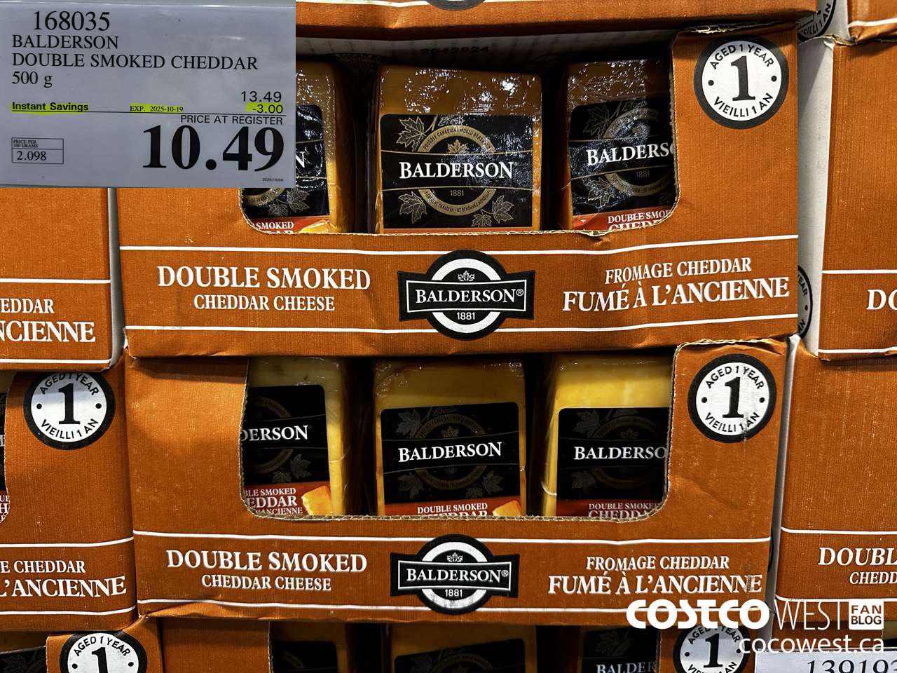 168035 BALDERSON DOUBLE SMOKED CHEDDAR 500 g ($3.00 INSTANT SAVINGS EXPIRES ON 2025-10-19) $10.49