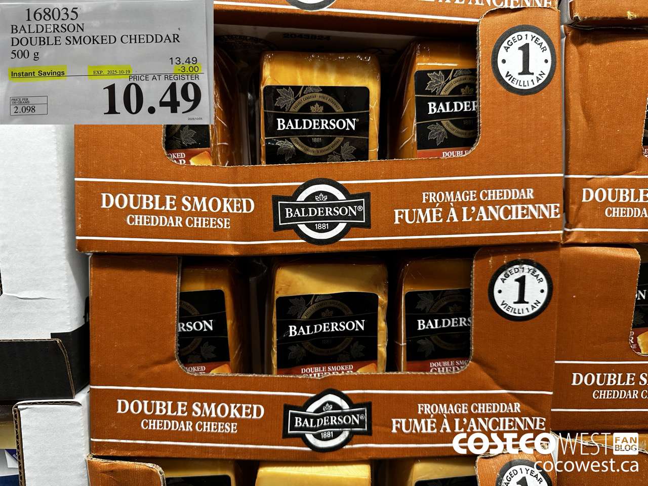 168035 BALDERSON DOUBLE SMOKED CHEDDAR 500 g ($3.00 INSTANT SAVINGS EXPIRES ON 2025-10-19) $10.49