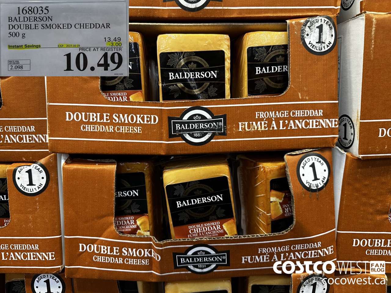 168035 BALDERSON DOUBLE SMOKED CHEDDAR 500 g ($3.00 INSTANT SAVINGS EXPIRES ON 2025-10-19) $10.49