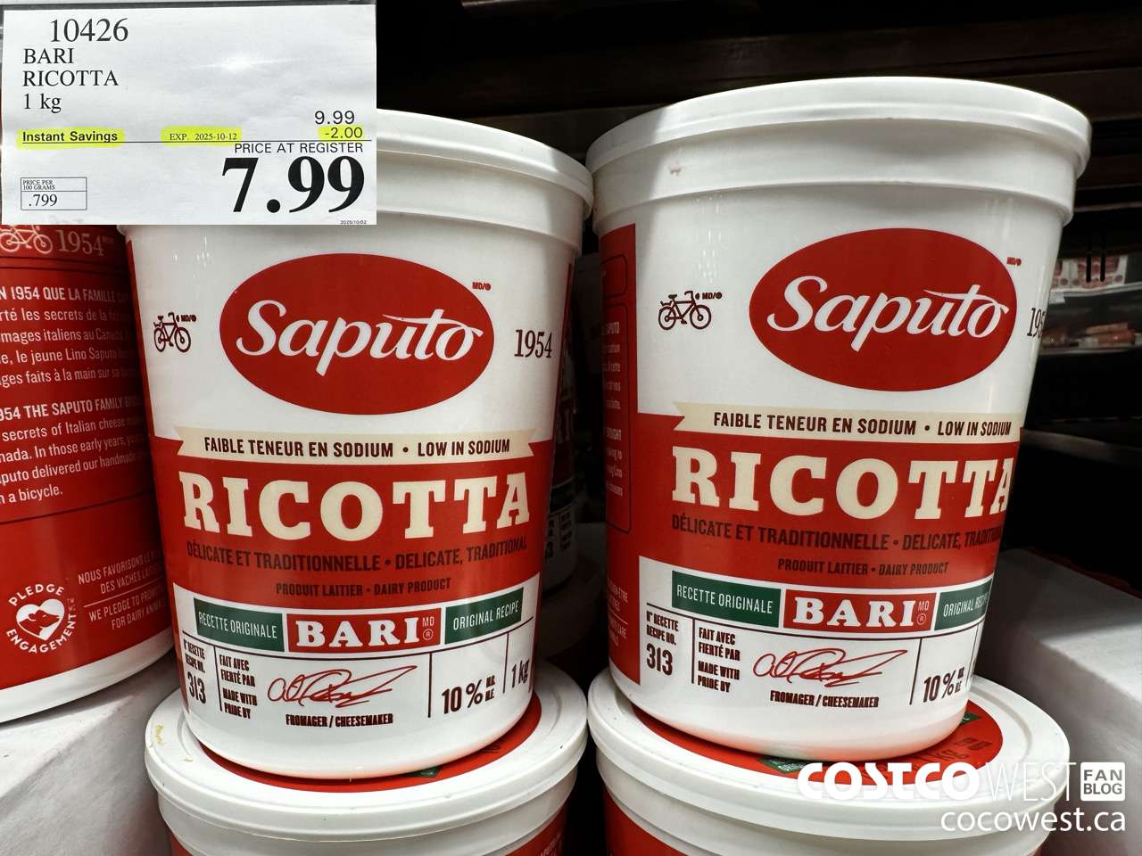 10426 BARI RICOTTA 1 kg ($2.00 INSTANT SAVINGS EXPIRES ON 2025-10-12) $7.99
