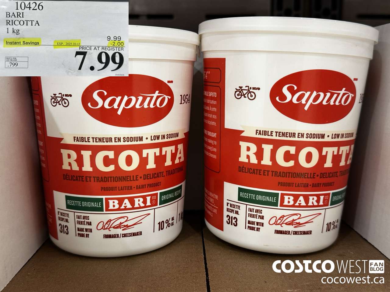 10426 BARI RICOTTA 1 kg ($2.00 INSTANT SAVINGS EXPIRES ON 2025-10-12) $7.99