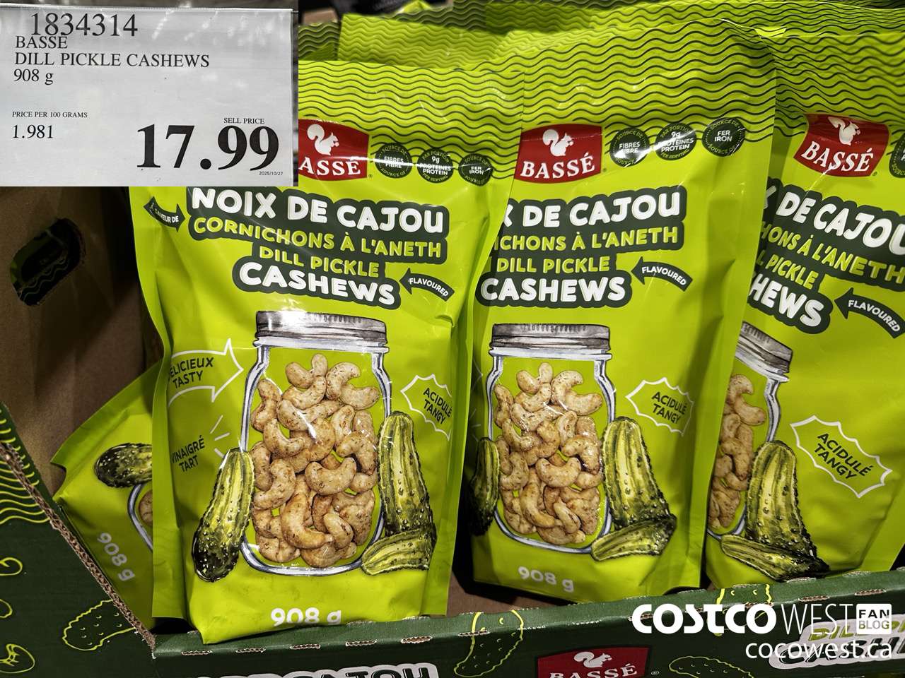 1834314 BASSE DILL PICKLE CASHEWS 908G $17.99