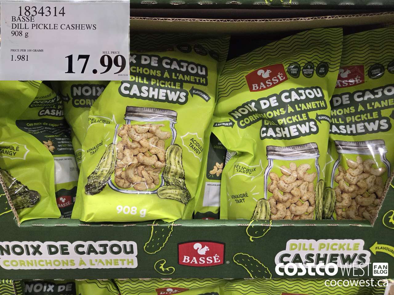 1834314 BASSE DILL PICKLE CASHEWS 908G $17.99