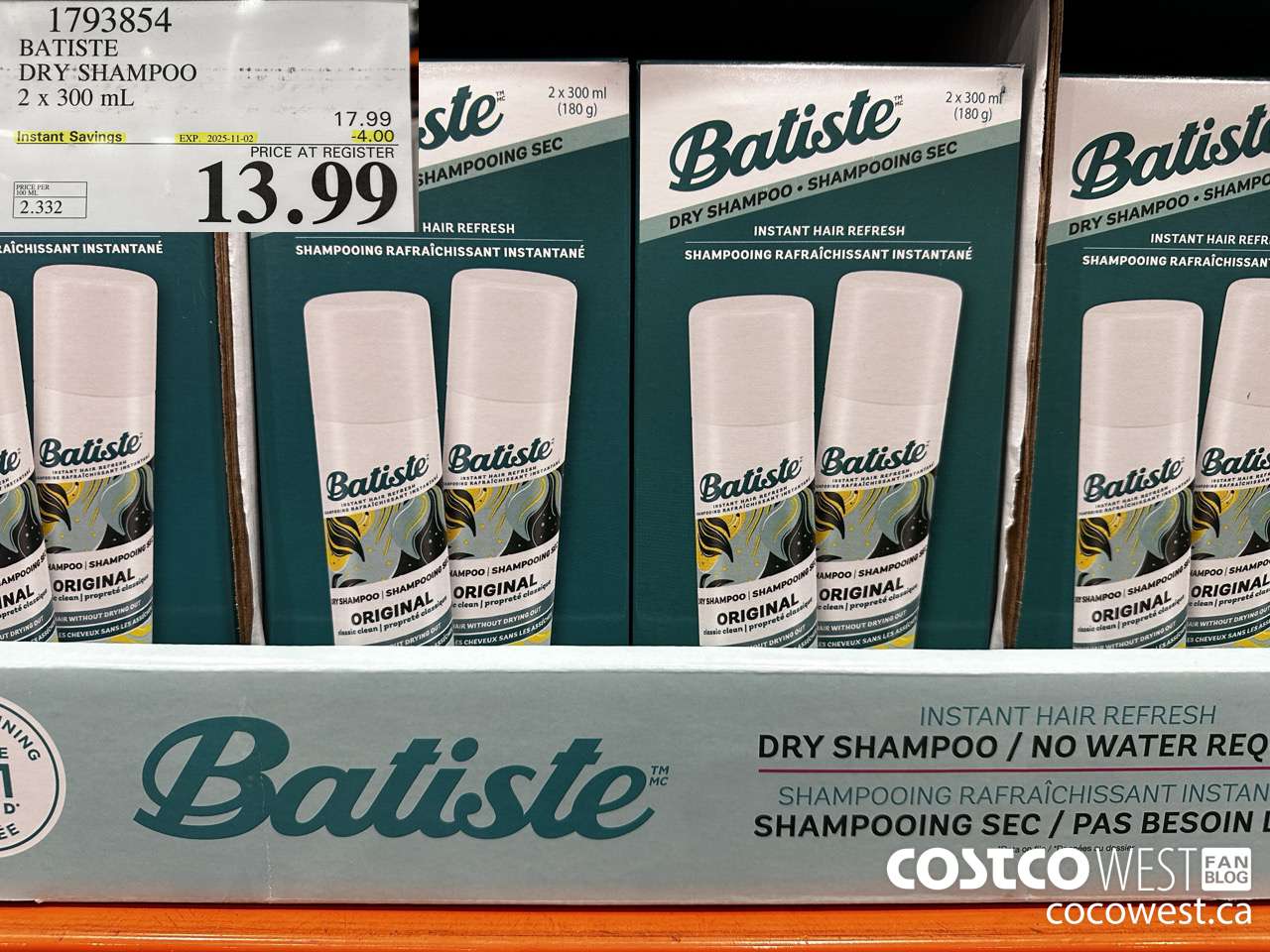 1793854 BATISTE DRY SHAMPOO 2 X 300ML ($4.00 INSTANT SAVINGS EXPIRES ON 2025-11-02) $13.99
