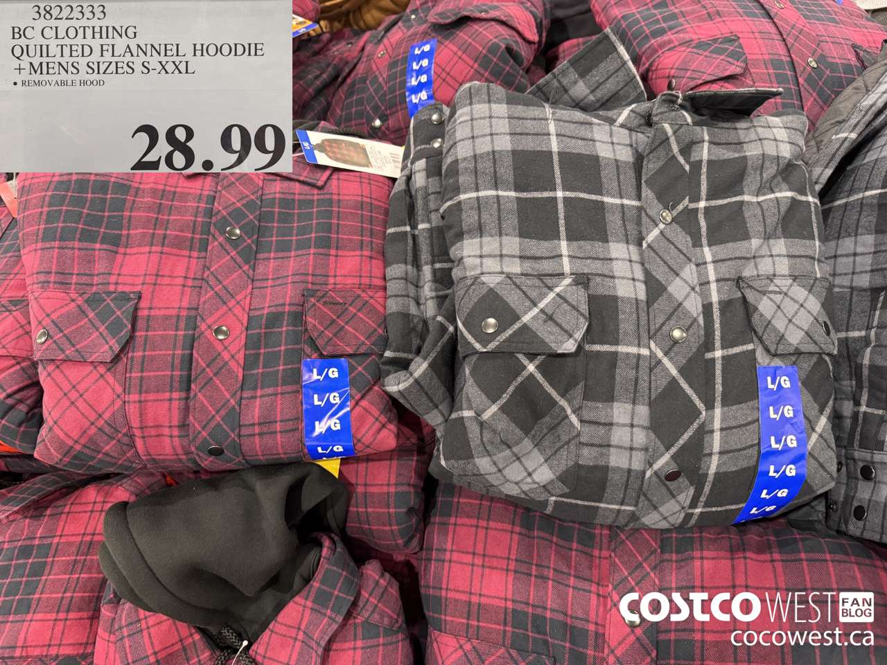 3822333 BC CLOTHING QUILTED FLANNEL HOODIE MENS SIZES S-XXL $28.99