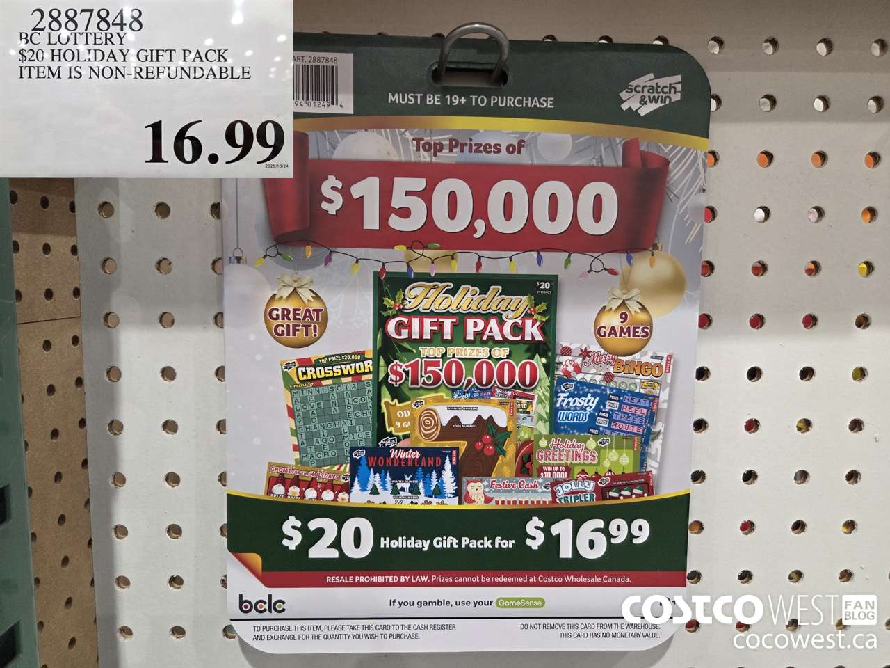 2887848 BC LOTTERY $20 HOLIDAY GIFT PACK ITEM IS NON-REFUNDABLE $16.99
