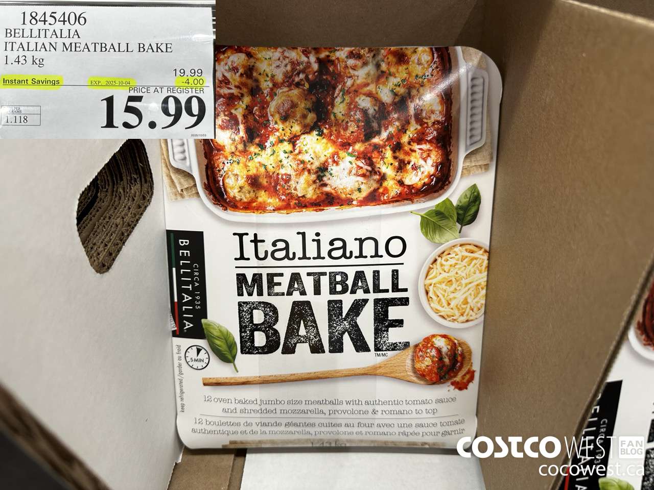 1845406 BELLITALIA ITALIAN MEATBALL BAKE 1.43KG ($4.00 INSTANT SAVINGS EXPIRES ON 2025-10-04) $15.99
