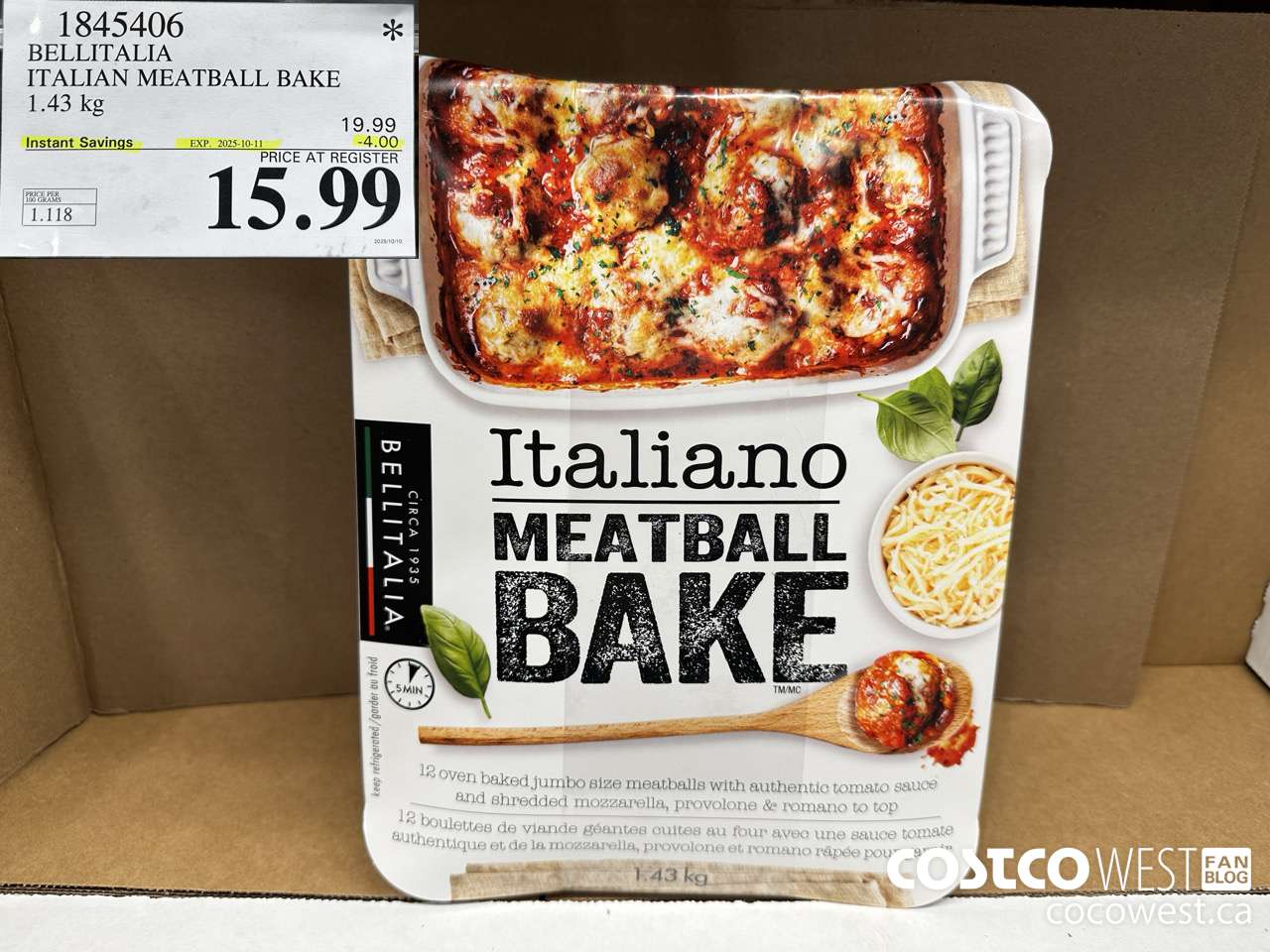 1845406 BELLITALIA ITALIAN MEATBALL BAKE 1.43KG ($4.00 INSTANT SAVINGS EXPIRES ON 2025-10-11) $15.99