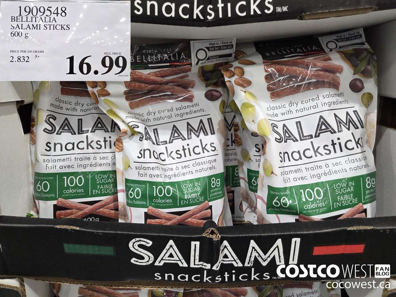 1909548 BELLITALIA SALAMI STICKS 600G $16.99