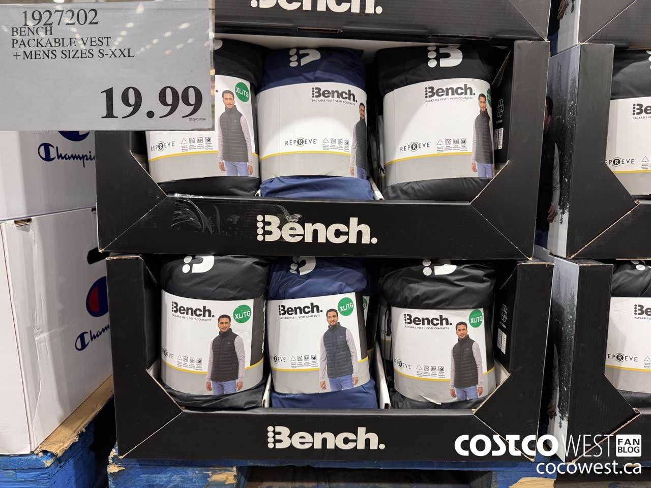 1927202 BENCH PACKABLE VEST MENS SIZES S-XXL $19.99