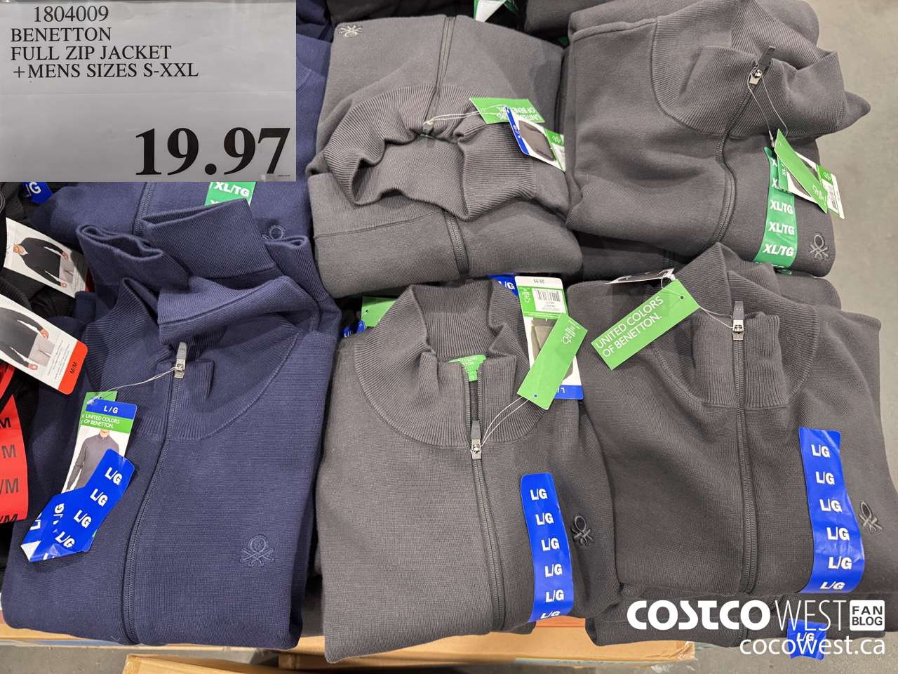 1804009 BENETTON FULL ZIP JACKET MENS SIZES S-XXL $19.97