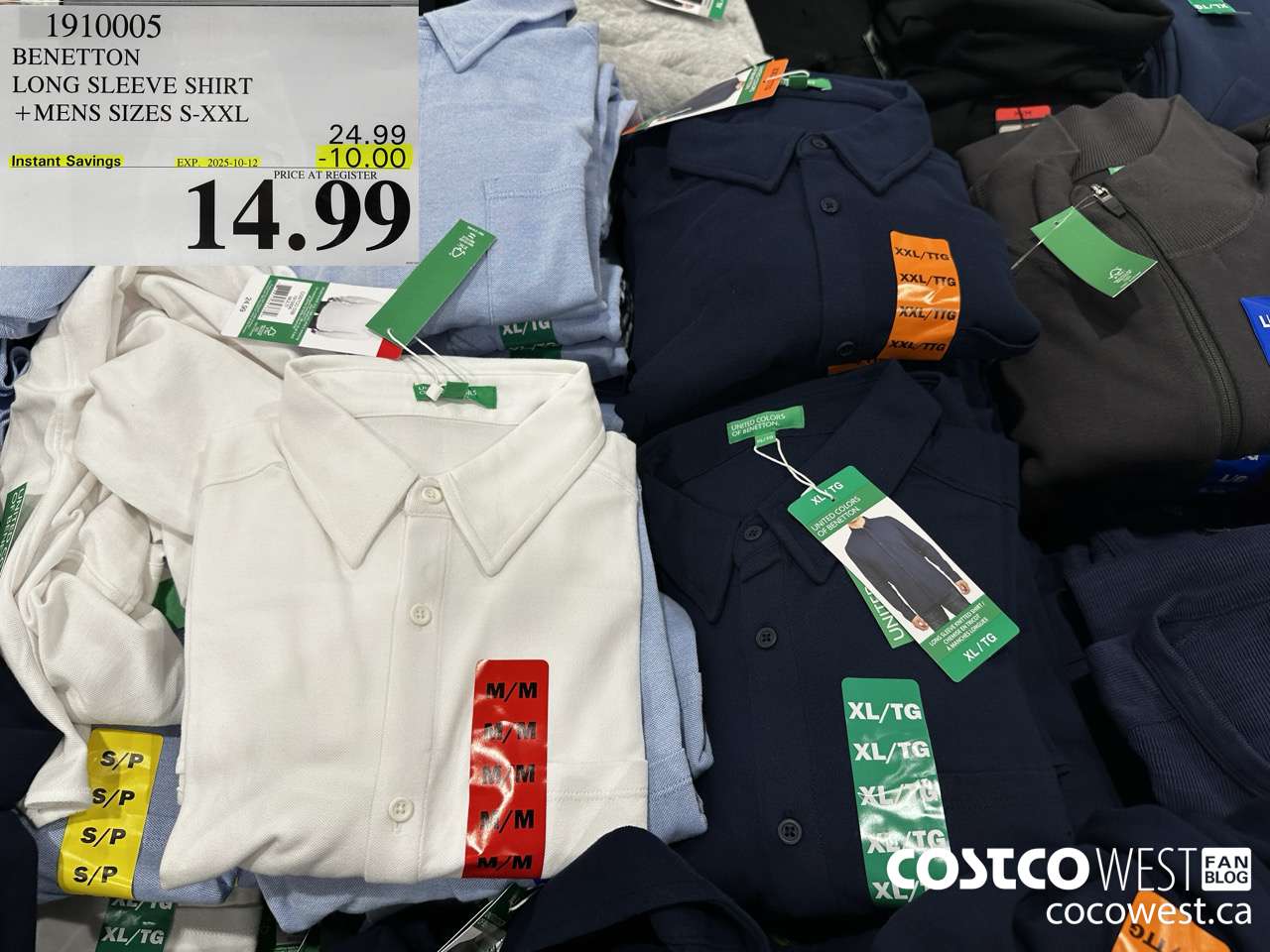 1910005 BENETTON LONG SLEEVE SHIRT MENS SIZES S-XXL ($10.00 INSTANT SAVINGS EXPIRES ON 2025-10-12) $14.99