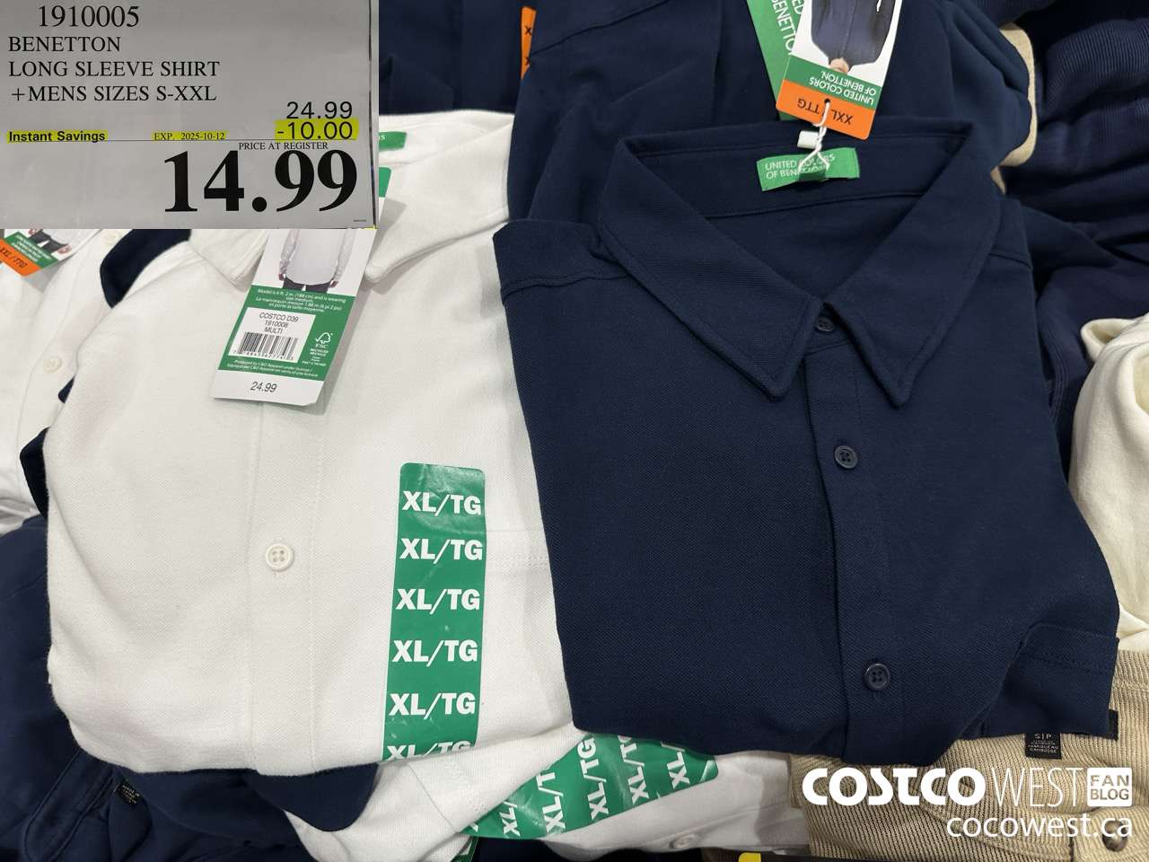 1910005 BENETTON LONG SLEEVE SHIRT MENS SIZES S-XXL ($10.00 INSTANT SAVINGS EXPIRES ON 2025-10-12) $14.99