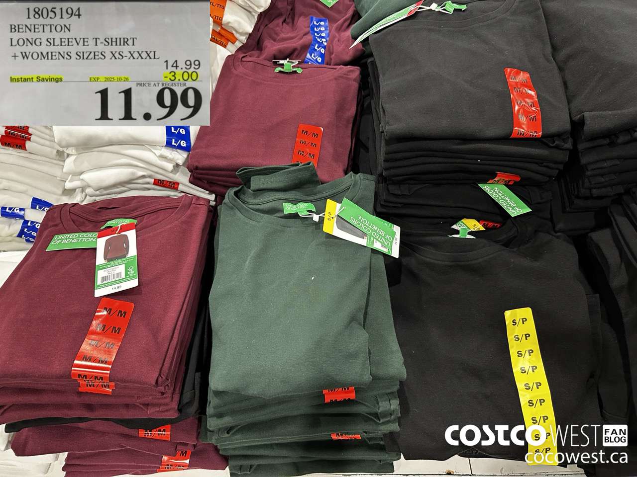 1805194 BENETTON LONG SLEEVE T-SHIRT LADIES SIZES XS-XXXL ($3.00 INSTANT SAVINGS EXPIRES ON 2025-10-26) $11.99