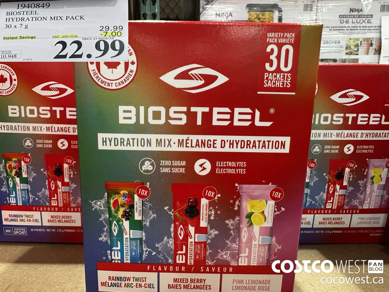 1940849 BIOSTEEL HYDRATION MIX PACK 30 X 7G ($7.00 INSTANT SAVINGS EXPIRES ON 2025-10-26) $22.99