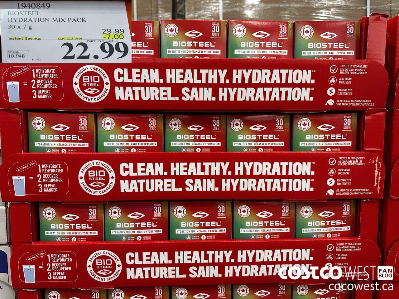 1940849 BIOSTEEL HYDRATION MIX PACK 30 X 7G ($7.00 INSTANT SAVINGS EXPIRES ON 2025-10-26) $22.99