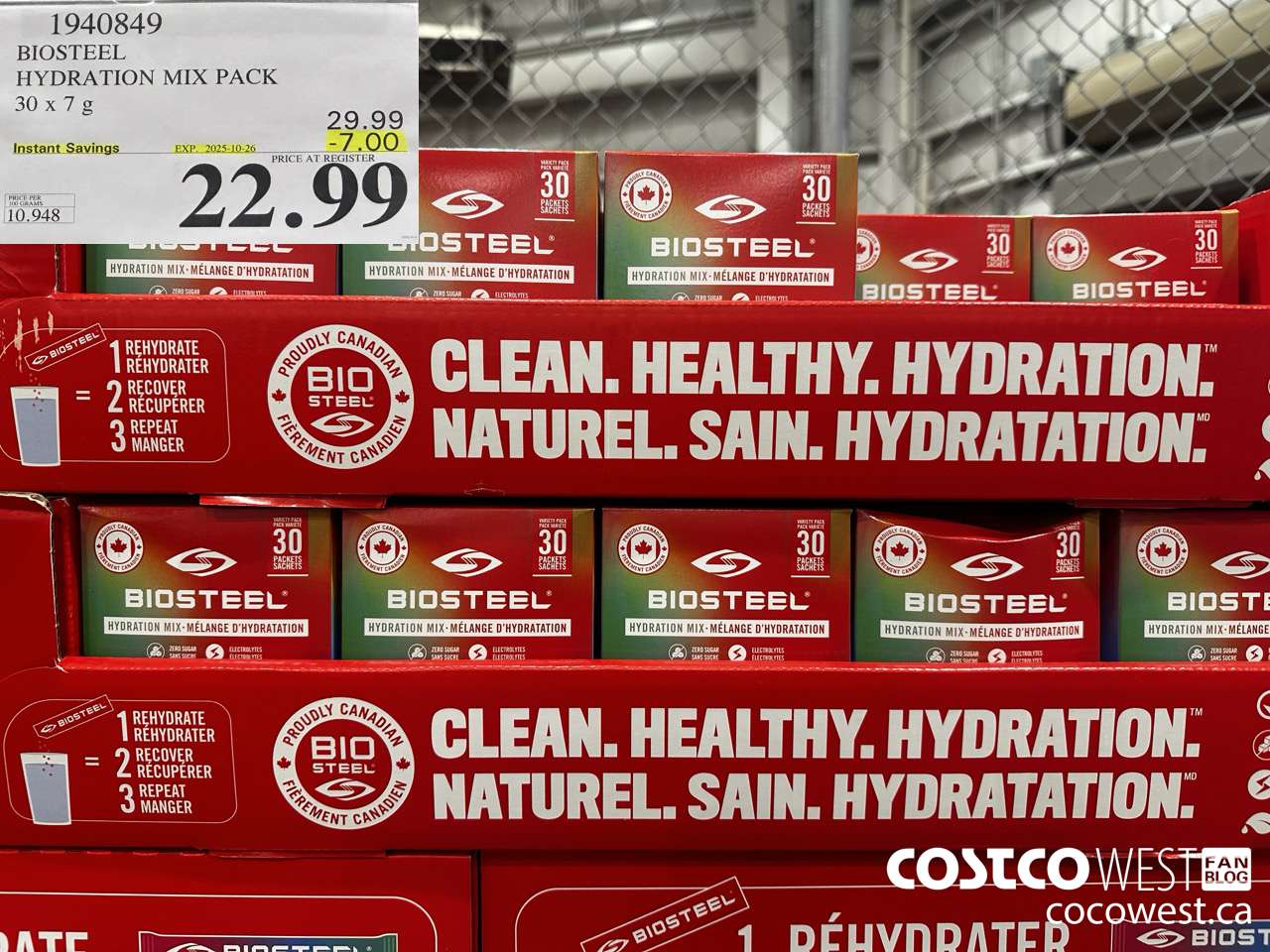 1940849 BIOSTEEL HYDRATION MIX PACK 30 X 7G ($7.00 INSTANT SAVINGS EXPIRES ON 2025-10-26) $22.99