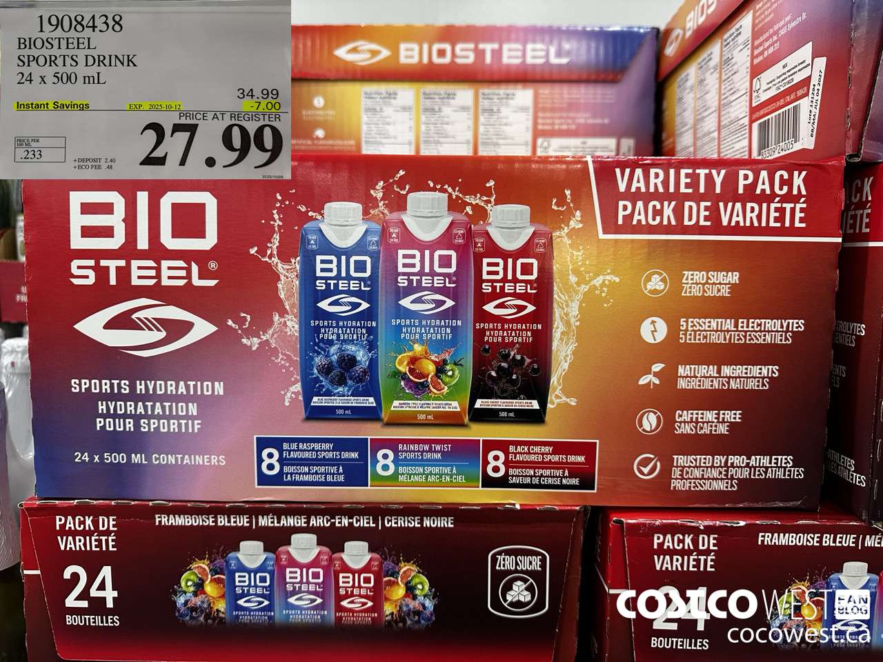 1908438 BIOSTEEL SPORTS DRINK 24 X 500ML ($7.00 INSTANT SAVINGS EXPIRES ON 2025-10-12) $27.99