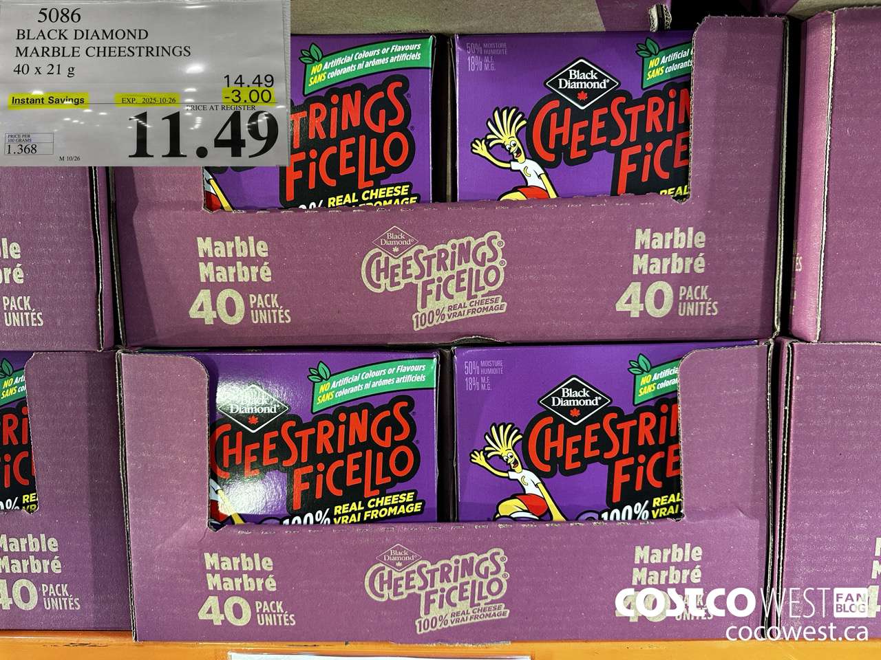 5086 BLACK DIAMOND MARBLE CHEESESTRINGS 40 x 21 g ($3.00 INSTANT SAVINGS EXPIRES ON 2025-10-26) $11.49