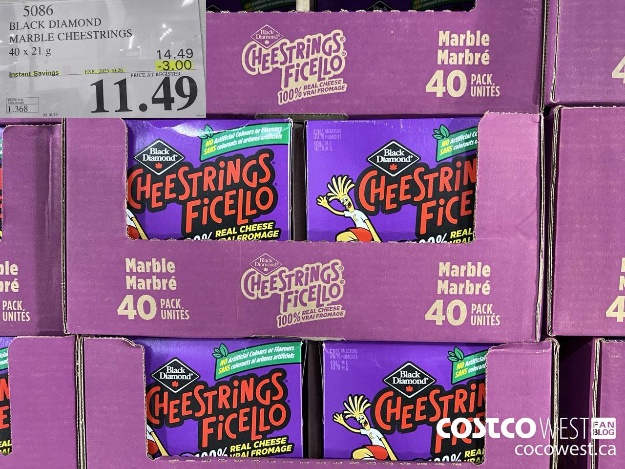 5086 BLACK DIAMOND MARBLE CHEESESTRINGS 40 x 21 g ($3.00 INSTANT SAVINGS EXPIRES ON 2025-10-26) $11.49