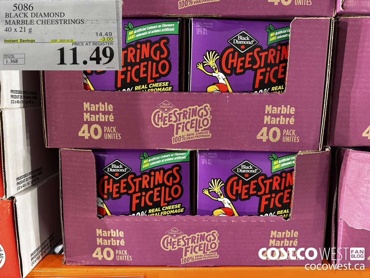 5086 BLACK DIAMOND MARBLE CHEESESTRINGS 40 x 21 g ($3.00 INSTANT SAVINGS EXPIRES ON 2025-10-28) $11.49