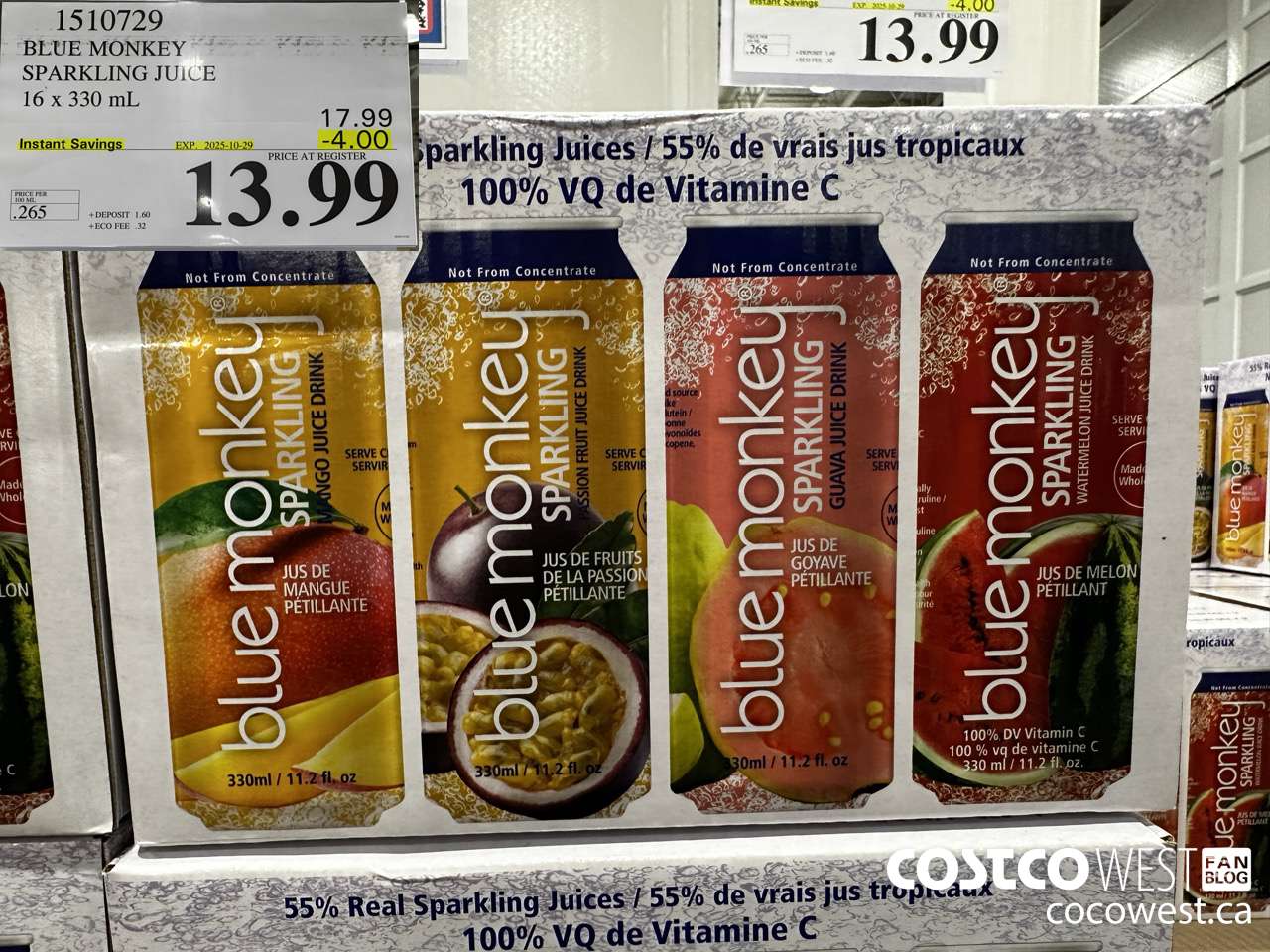 1510729 BLUE MONKEY SPARKLING JUICE 16 X 330 ML ($4.00 INSTANT SAVINGS EXPIRES ON 2025-10-29) $13.99